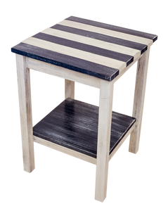 Cottage/Weathered Navy All Wood End Table with Uneven Top and Shelf