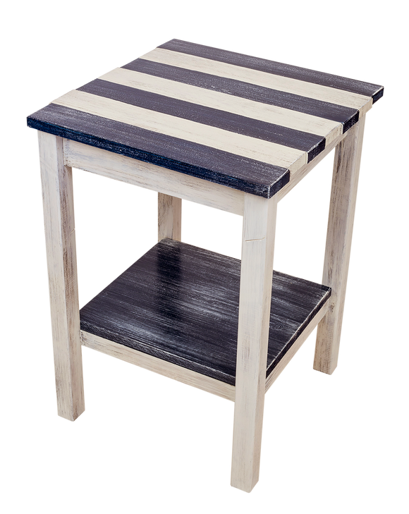 Cottage/Weathered Navy All Wood End Table with Uneven Top and Shelf