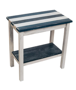 Cottage/Navy Stripe All Wood 14"x23 End Table with Uneven Top and Shelf