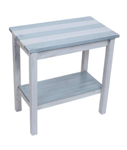 Cottage/Seaside Villa Stripe All Wood 14"x23 End Table with Uneven Top and Shelf