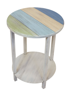 Cottage/Multi Color Accent Round End Table with Striped Top