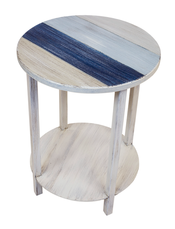 Cottage/Nautical Color Accent Round End Table with Striped Top