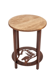 Burnt Sienna Round Iron/Wood End Table with Bear Scene