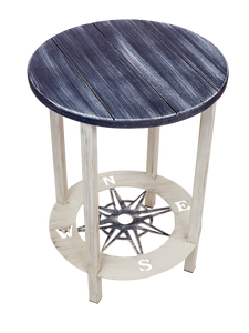 Cottage/Navy Accent Round End Table with Compass Accent
