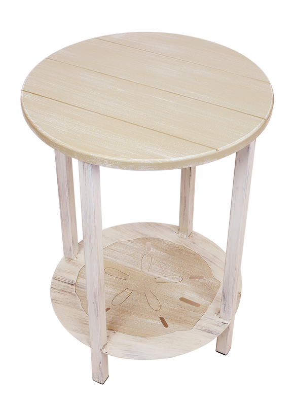 Cottage/Sisal Accent Round End Table with Sand Dollar Accent