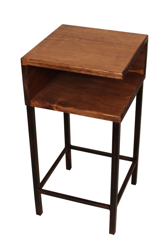 Burnt Sienna/Stain Iron Drink Table with Shelf and Wooden Top - Coast Lamp Shop