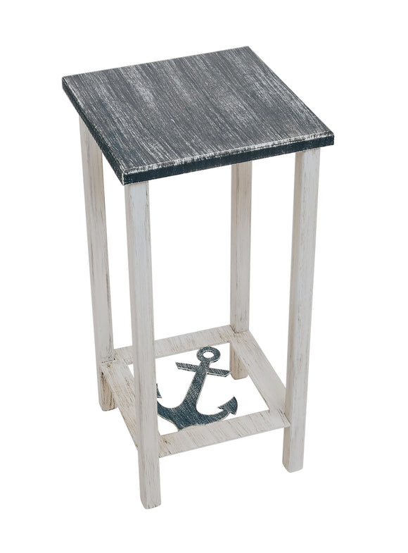 Cottage/Navy Square Iron Drink Table with Anchor Accent and Wood Top