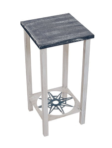 Cottage/Navy Square Iron Drink Table with Nautical Compass Accent and Wood Top