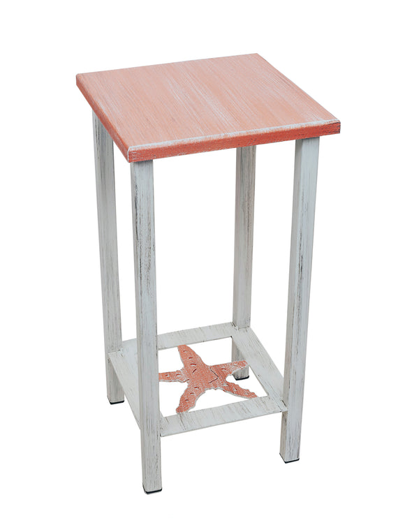 Cottage/Coral Square Iron Drink Table with Starfish Accent and Wood Top