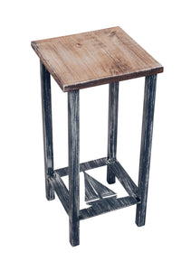 Navy/Stain Square Iron Drink Table with Sailboat and Wood Top