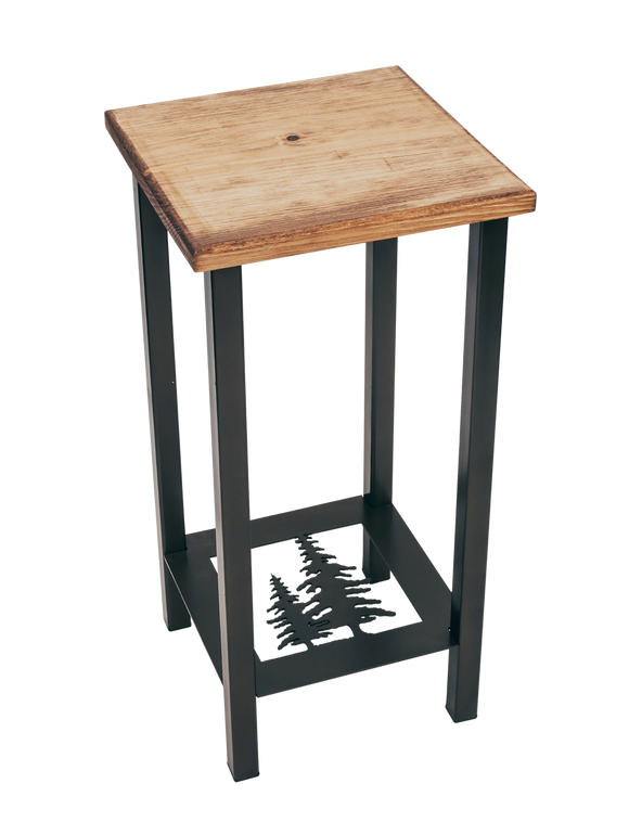 Black/Stain Square Iron Drink Table with Feather Tree Accent and Wood Top