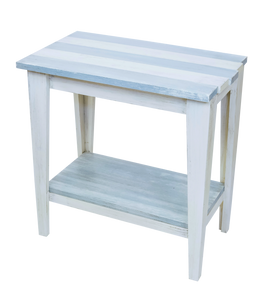 Cottage/Seaside Villa Stripe Tapered Leg Side Table with Deck Board top and Bottom Shelf
