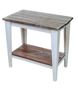 Cottage/Weathered Grey Stain Tapered Leg Side Table with Deck Board top and Bottom Shelf