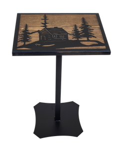 Black/Stain Iron/Wood Drink Table with Cabin Scene Top
