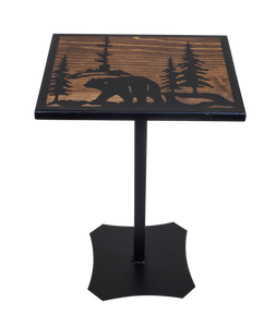 Black/Stain Iron/Wood Drink Table with Bear Scene Top